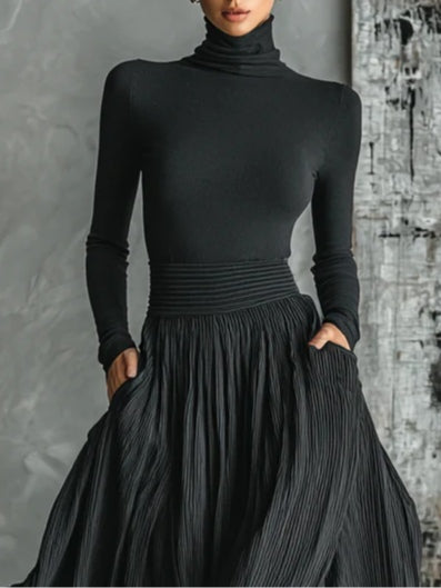 Prudence Black Turtleneck and Pleated Skirt Set