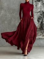 Prudence Burgundy Turtleneck and Pleated Skirt Set