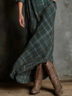 Livia™ | Long Dress with a Shirt Collar in Green Check
