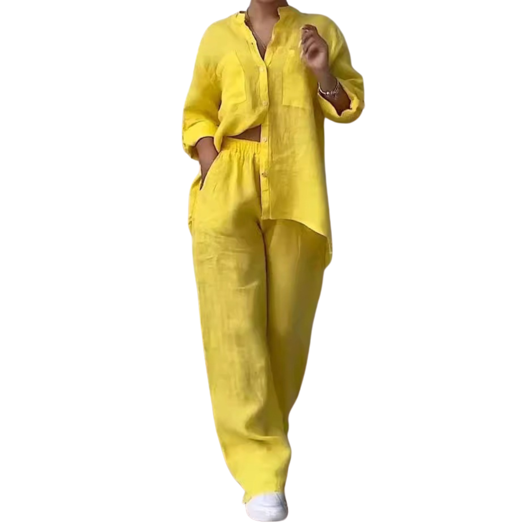 HALCYON™ – Relaxed Linen Shirt & Wide Leg Pants Set