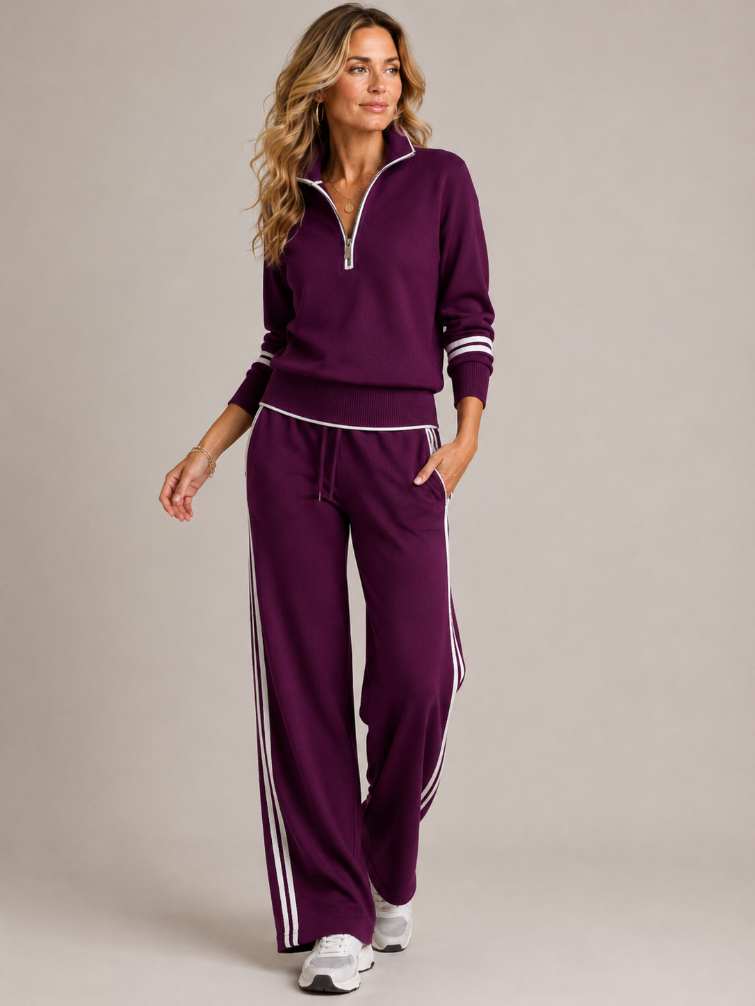 Marnelle | Relaxed Zip Two-Piece Set - Purple