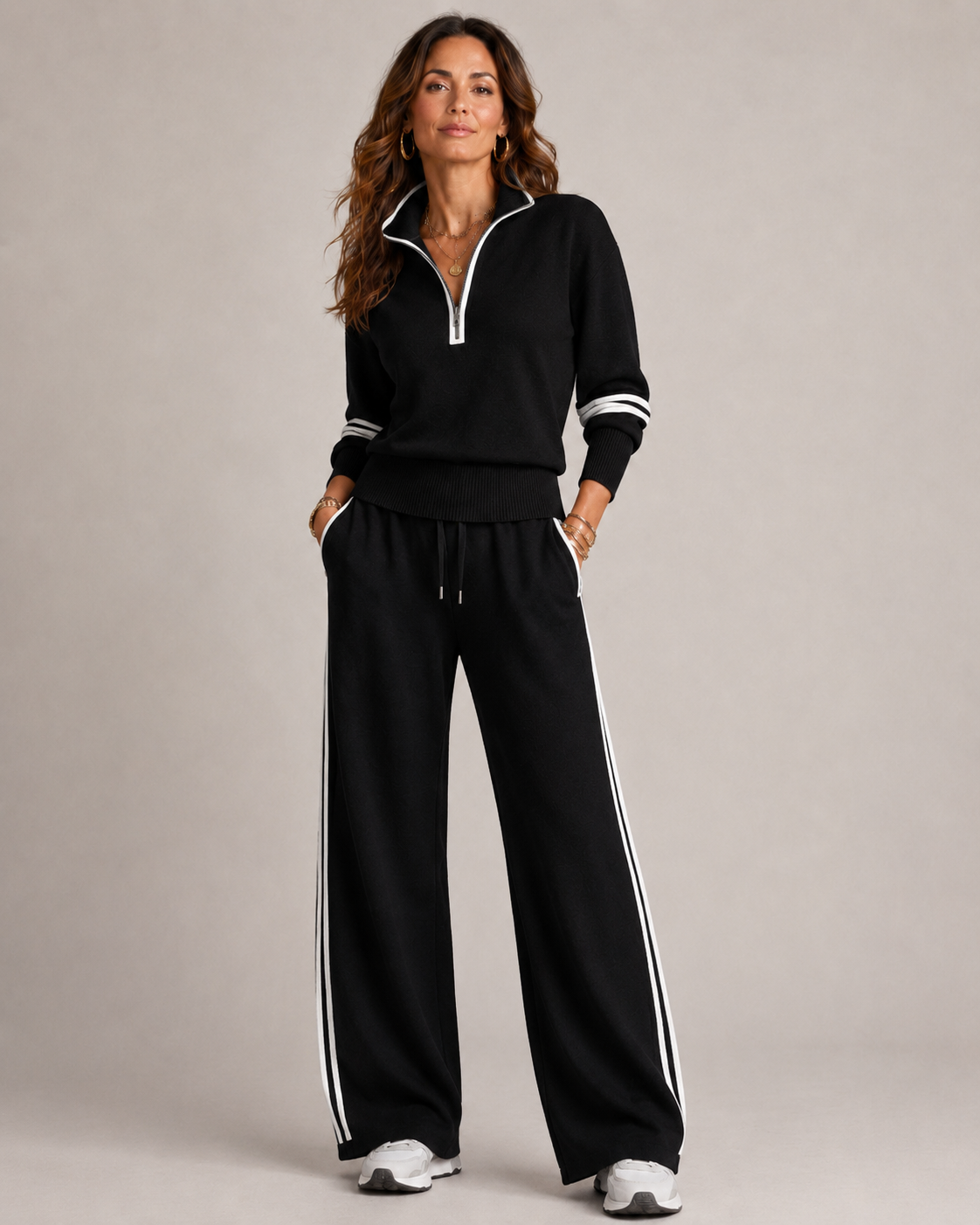 Marnelle | Relaxed Zip Two-Piece Set - Black