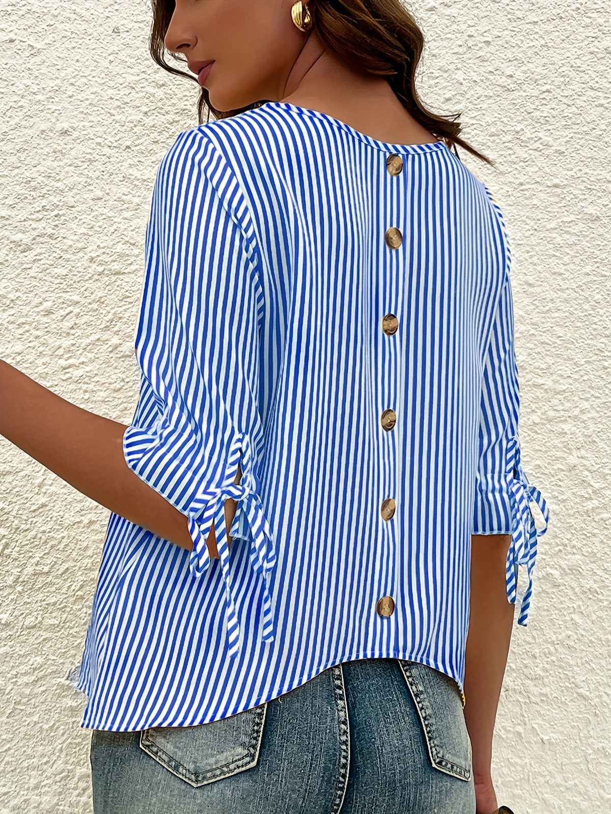 Savannah | Elegant Striped Button Detail Blouse