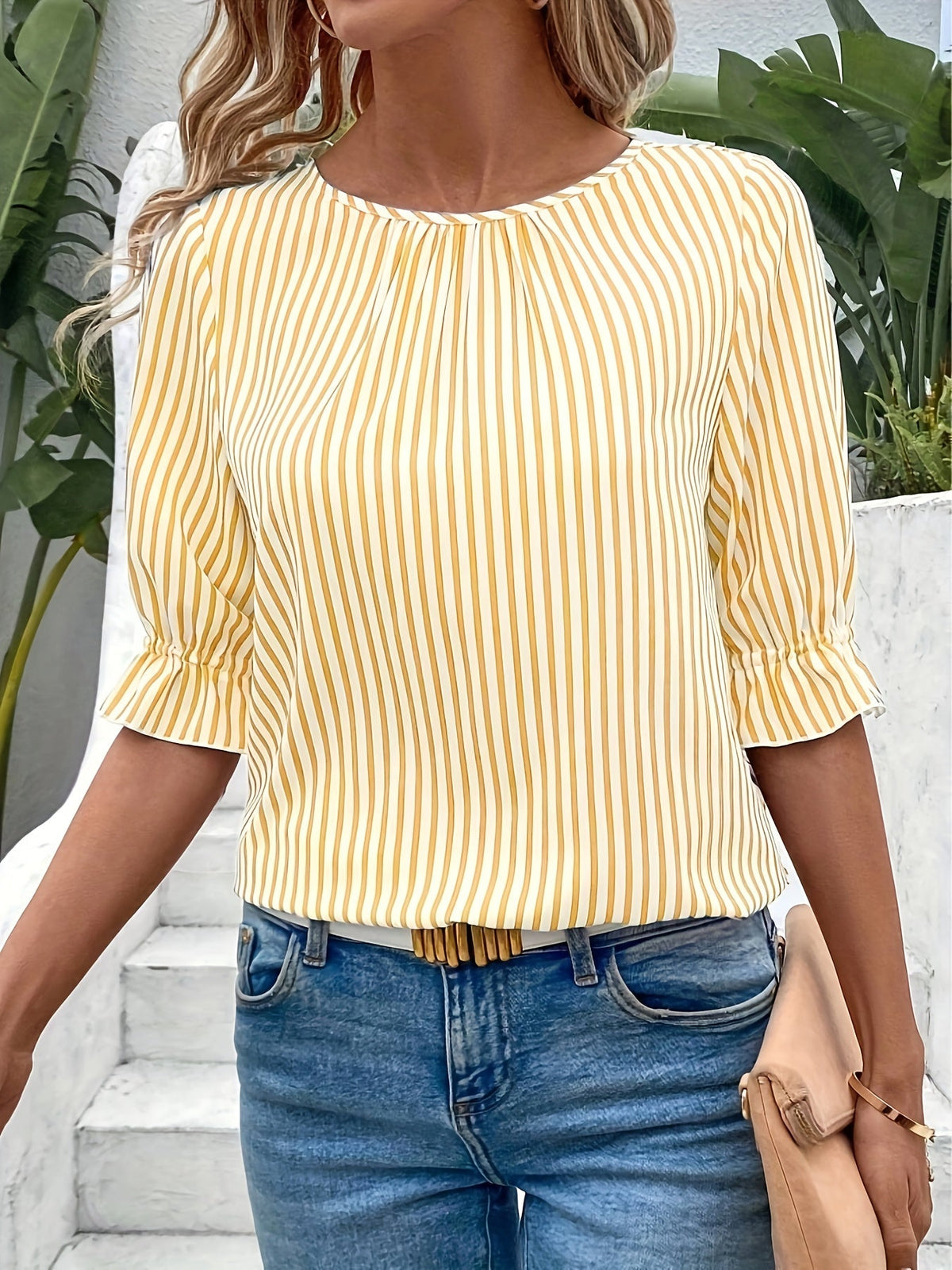 Savannah | Elegant Striped Button Detail Blouse