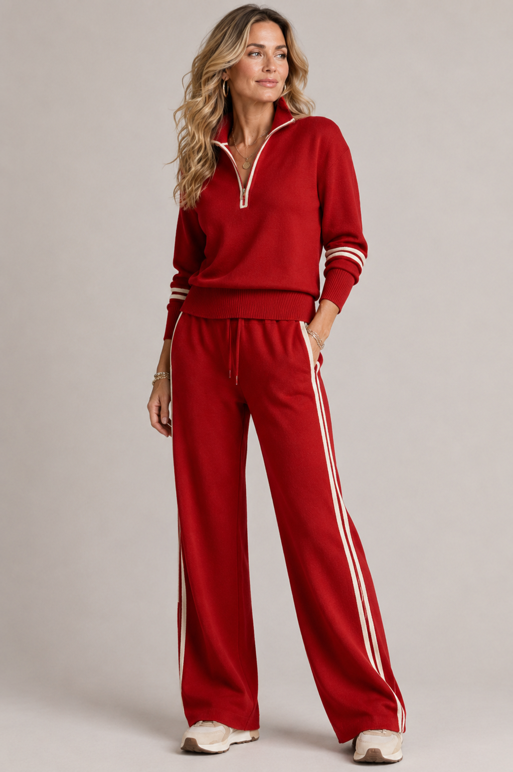 Serena | Zip Sweater Set - Red