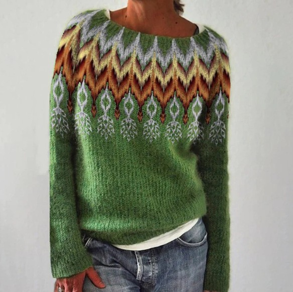 Women's Patterned Crewneck Pullover Sweater