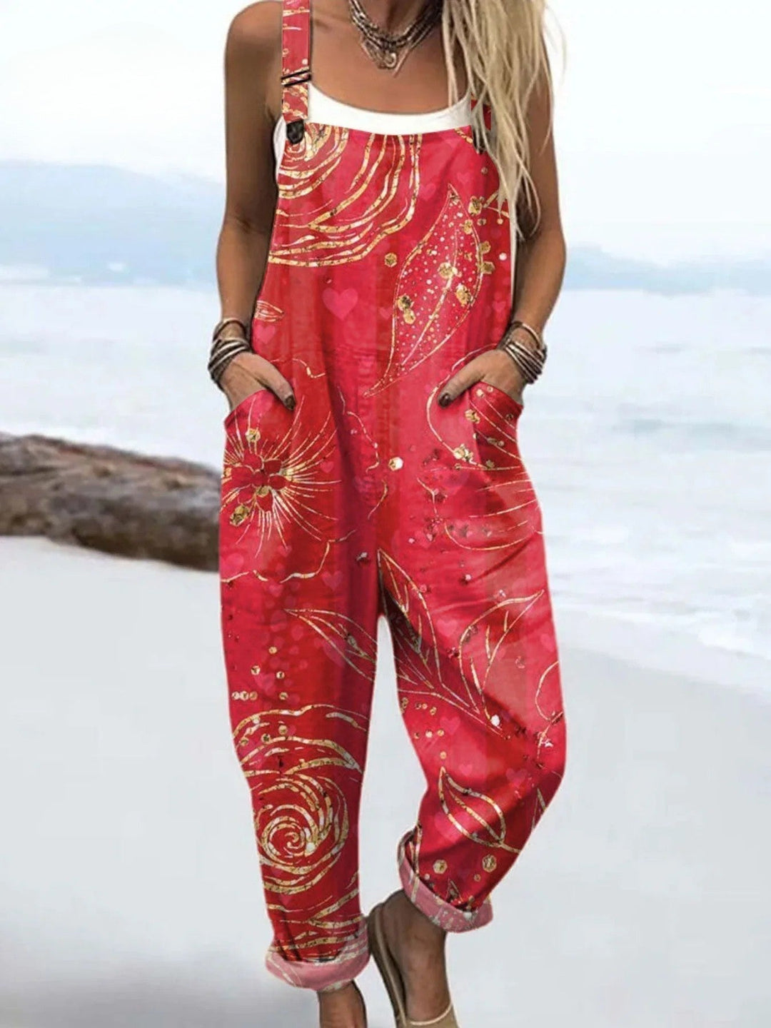 Women's Floral Print Relaxed Fit Dungarees