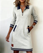 Dorellia - Casual Long Sleeve Dress with Zip Closure