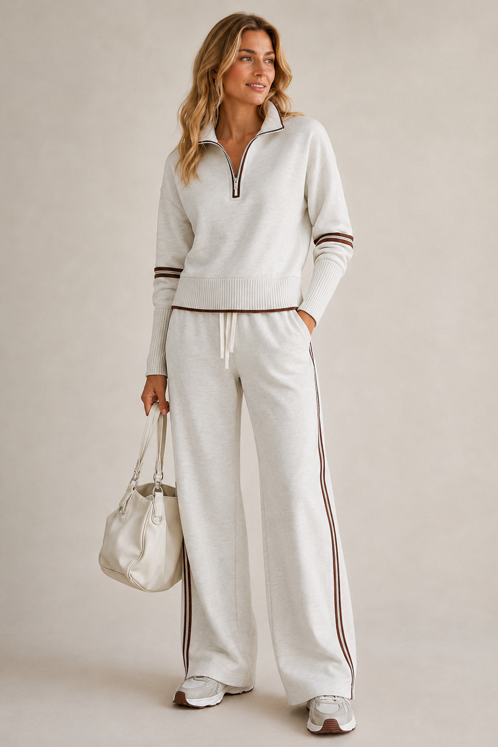 Marnelle | Relaxed Zip Two-Piece Set - White