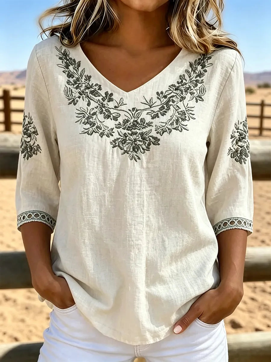 Willow™ | Botanical V-Neck Blouse - White