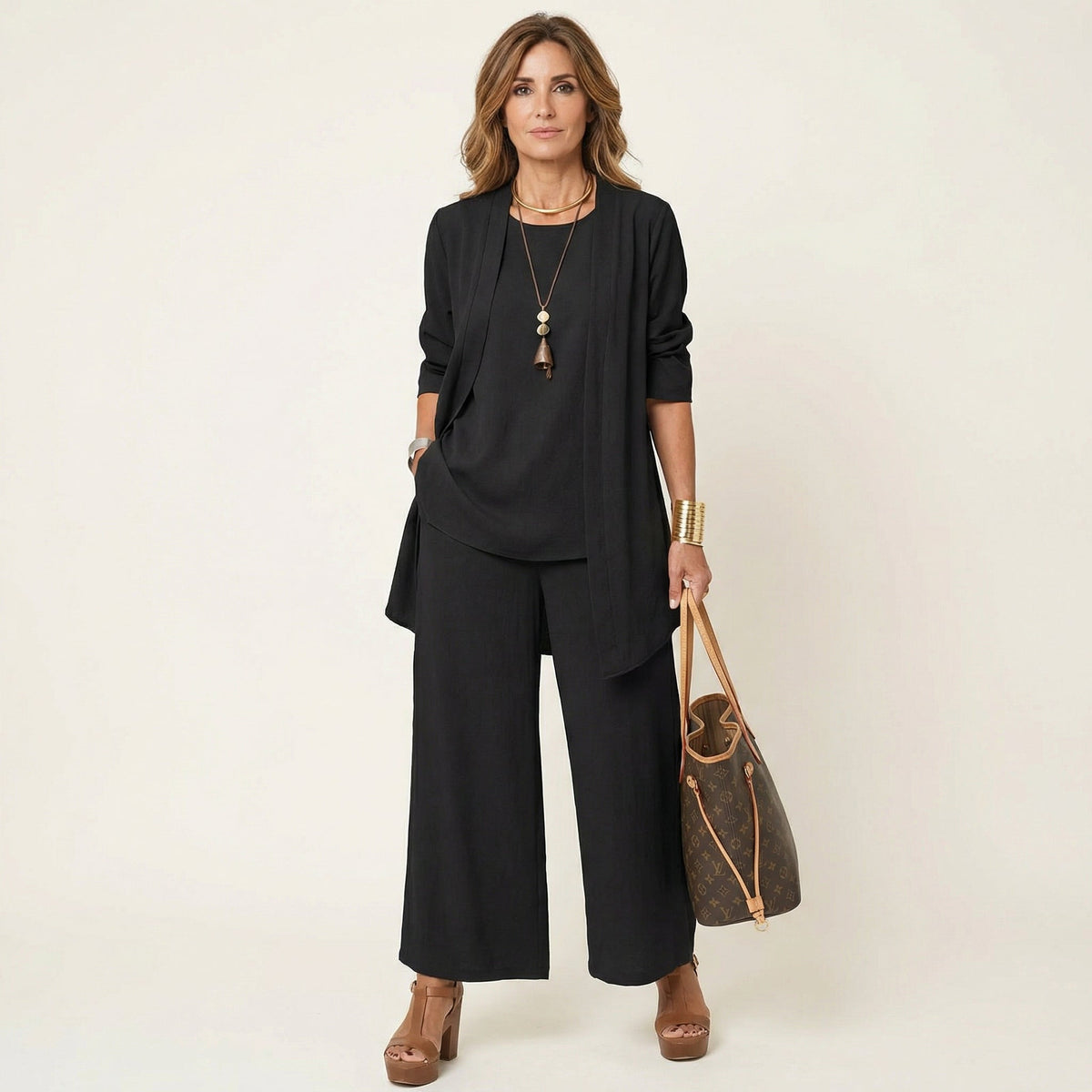 Elowen | Refined Draped Three-Piece Set - Black