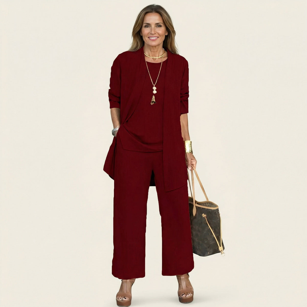 Vivienne | Minimalist 3-Piece Set - Wine Red