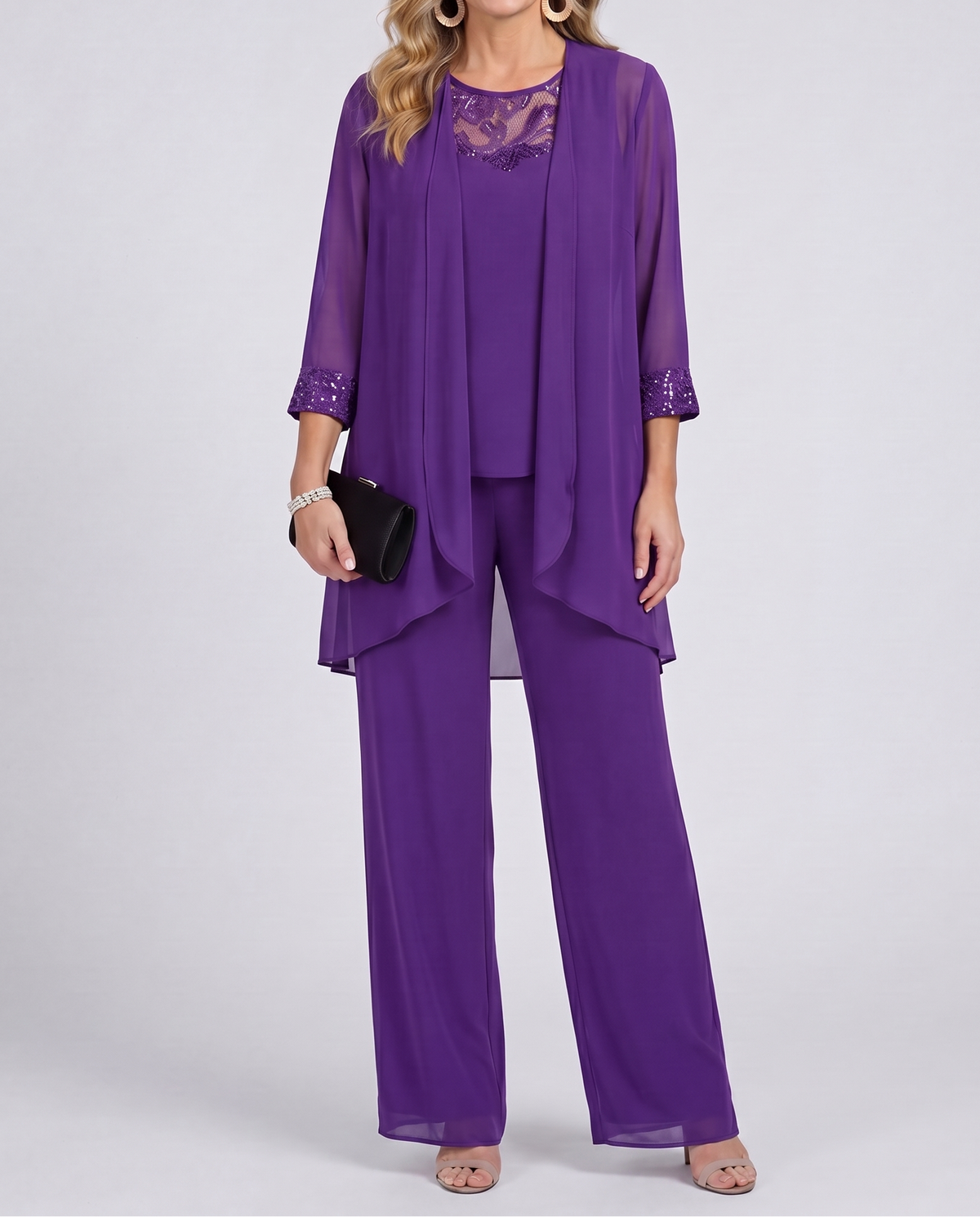 Eleanor™ | Flowing Jacket & Wide-Leg Pant Set - Purple