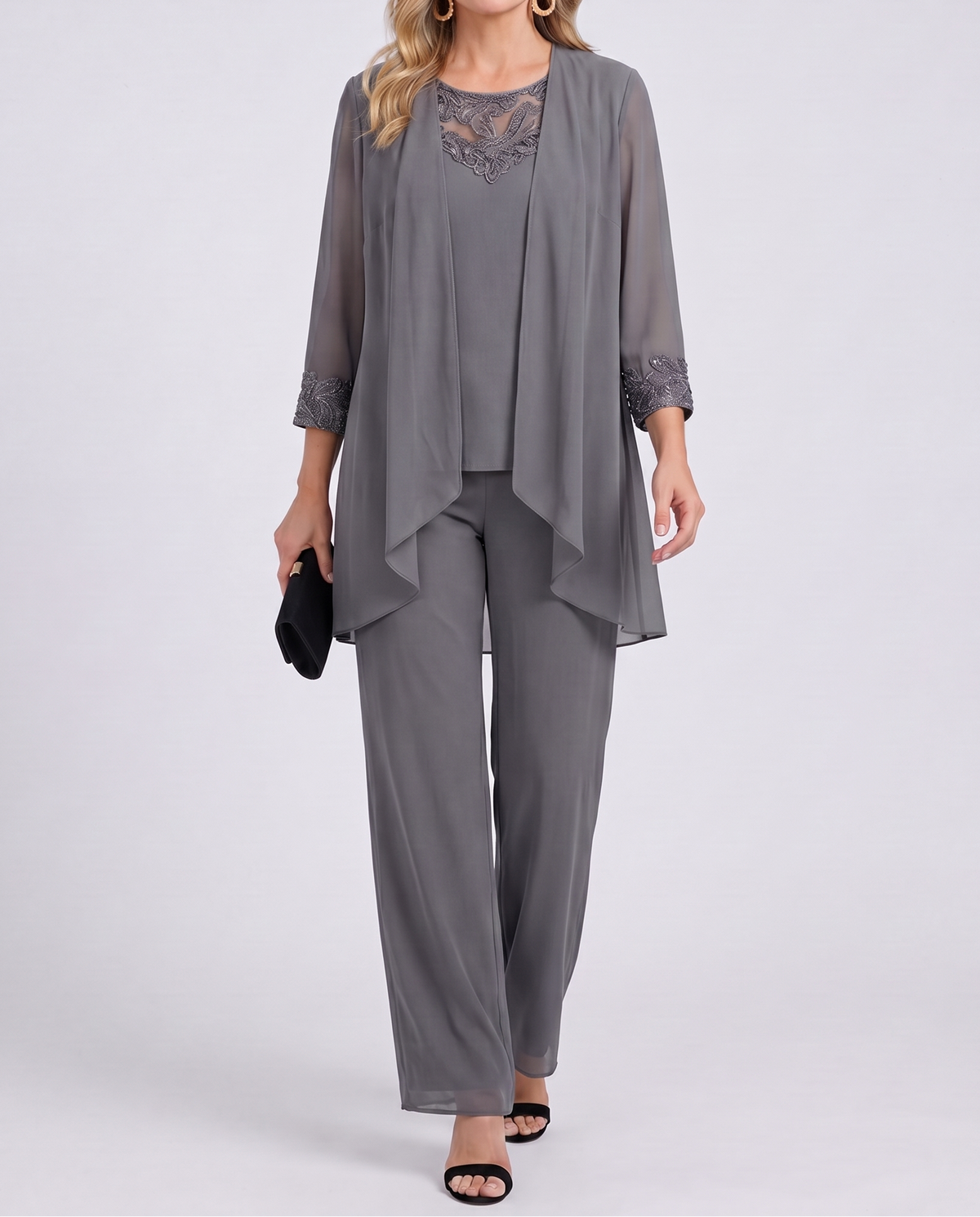 Eleanor™ | Flowing Jacket & Wide-Leg Pant Set - Gray