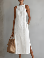Zara | Relaxed Embroidered Mandarin Collar Midi Dress