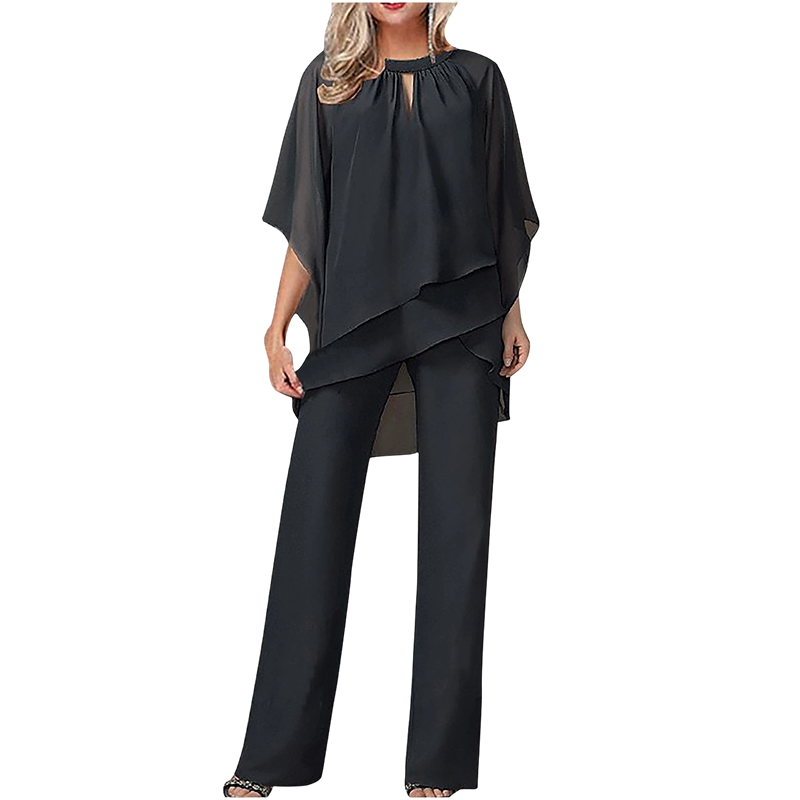 Leonora | Layered Wide-Leg Two-Piece Set - Black