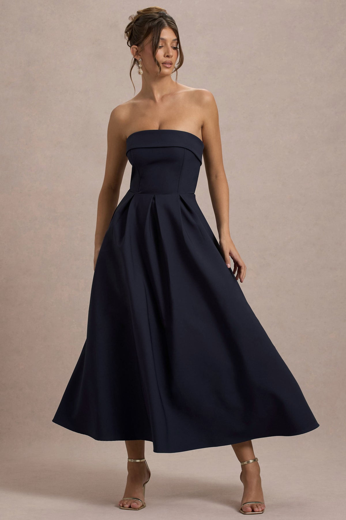 ANNE | Stylish Midi Dress with Off-the-Shoulder Neckline