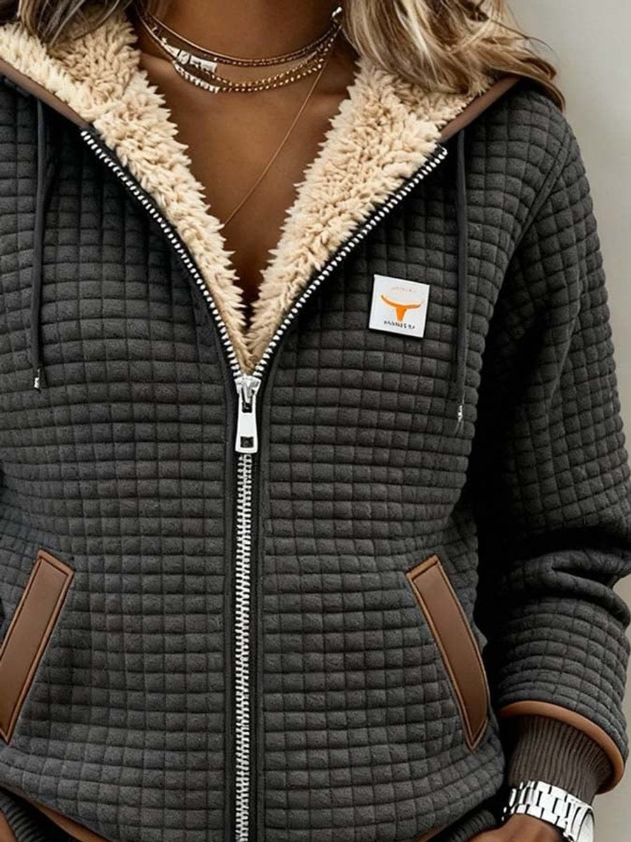 Sandra Sherpa-Lined Quilted Zip-Up Hooded Jacket - Gray 2